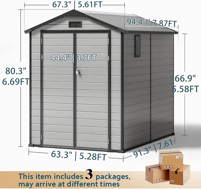 WUKHG 6X8 FT Outdoor Storage Sheds, Plastic Storage Shed with Floor & Drainage Channel for Bikes, Furniture, Gardening Tools, Lockable Outdoor Shed Suitable for Backyard, Patio, Lawn