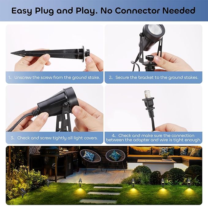 ECOWHO Landscape Lighting with Transformer, IP65 LED Outdoor Spotlights Waterproof 30W 2000LM Warm White 3000K Garden Lights, 90ft Cable for Garden Pathway Yard Tree Uplighting Patio (8 Pack)