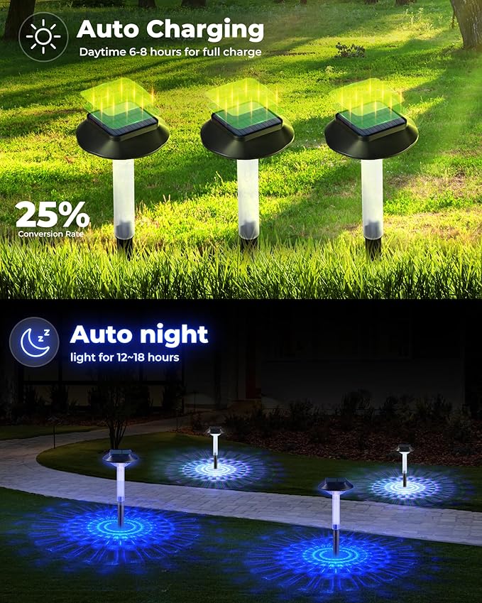 ALEPOD Color Changing Solar Pathway Lights - 8 Pack IP68 Waterproof with 7 RGB Modes for Halloween & Christmas Yard, Garden, Walkway, Pathway, Backyard, Lawn Decoration