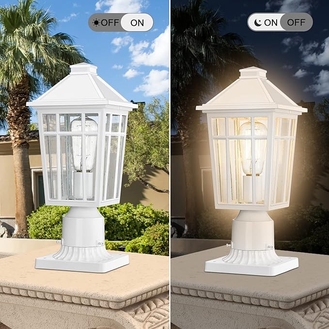 Darkaway Outdoor Post Lights Lamp Post Light Fixture, Waterproof Aluminum Housing with Glass, Fence Post Deck Lighting for Garden, Patio, Pathway (1 Pack, White)