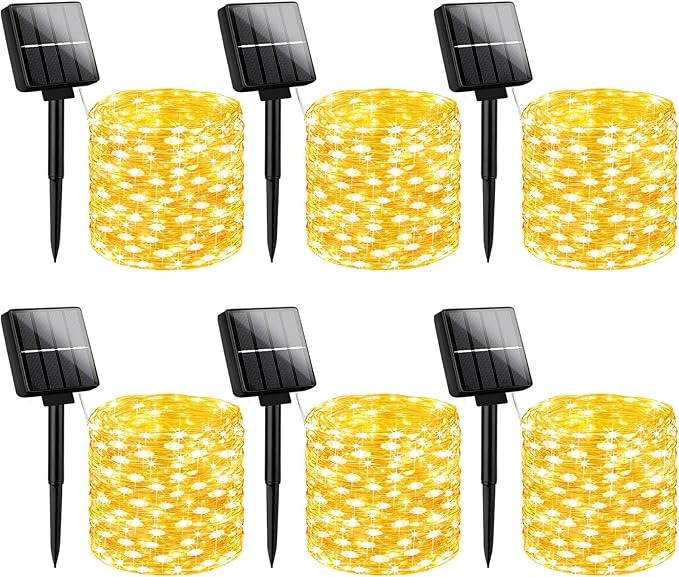 Brightever Solar String Lights, 6-Pack Total 240FT 600LED Solar Fairy Lights with 8 Lighting Modes, Solar Lights Outdoor Waterproof for Patio Christmas Wedding Party Tree Yard Decoration (Warm White)