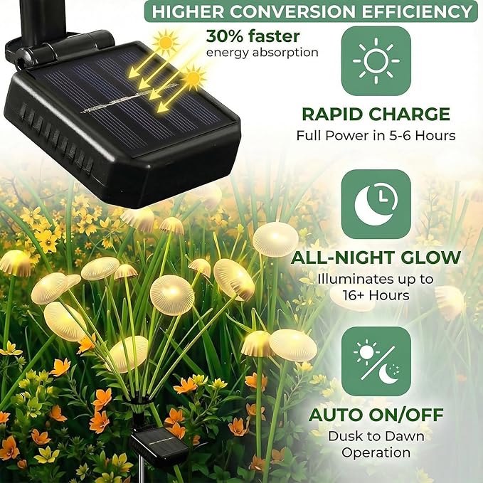 4 Pack 32LED Solar Garden Lights, 8 Lighting Modes Swaying Mushroom Lights, IP65 Waterproof Outdoor Decor for Garden, Yard, Patio, Pathway & Gifts for Women, Grandma (Warm White)