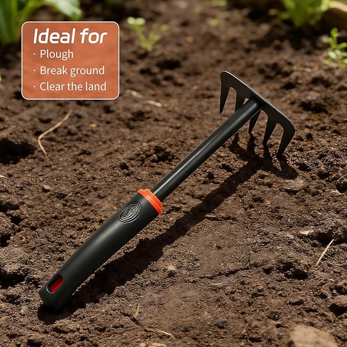 Mini Garden Rake, Garden Tool Hand Tiller Grass Rake for Flower Beds, Patio, Garden Loosening Soil Weeding Digging