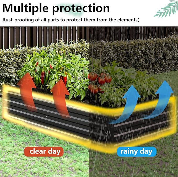 Vengarus 2 Pack 12x4x1FT Galvanized Raised Garden Bed Kit, Outdoor Metal Planter Box for Vegetables, Rectangular Steel Container, Easy Assembly (Black)