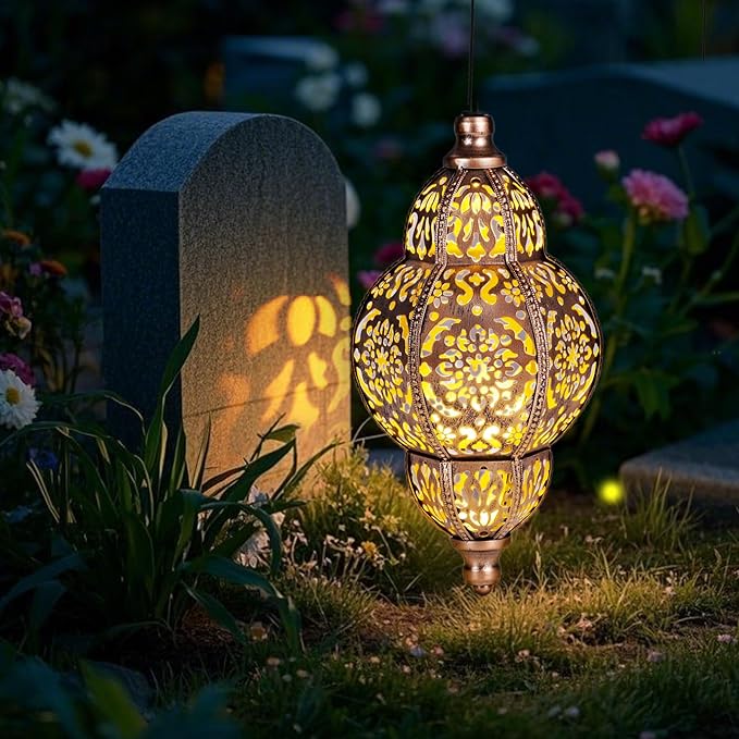 Solar Lanterns Outdoor Garden Decor, Hanging Moroccan Lanterns for Outside, Metal Solar Chandelier Outdoor for Mother's Days Gifts, Patio,Lawn, Yard Art for Women