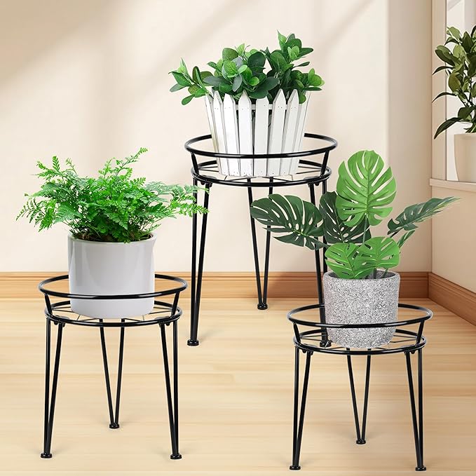 Jvtoo Metal Plant Stand, Plant Stand Indoor Outdoor, Metal Rustproof Flowers, Urban and Rustic Outdoor Plants Stands, Flower Pot Stand Suitable for Living Room, Balcony, Garden (3PCS,Black)