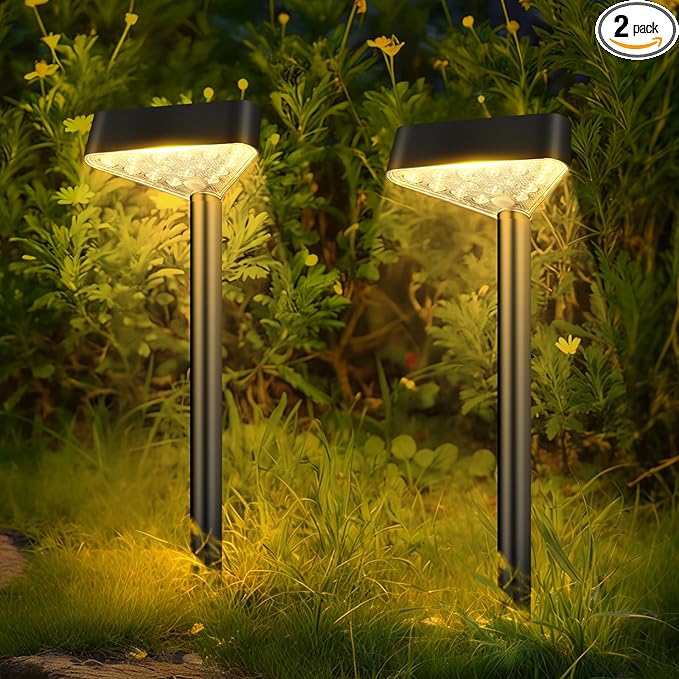 Solar Pathway Lights Outdoor, Bright LED Solar Landscape Lights, Waterproof Solar Garden Lights for Yard, Patio, Walkway, Lawn, Driveway(Warm White, 2 Pack)