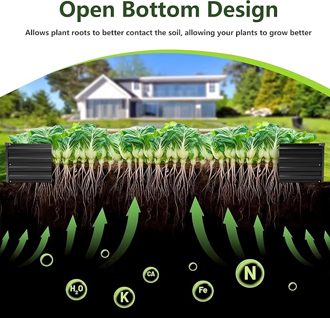 ZUNUDA 10×3×1FT(2PCS) Galvanized Raised Garden Bed Kit, Metal Planter Boxes,Large Outdoor Planters Garden for Planting Vegetables,Flowers,Herbs -Black