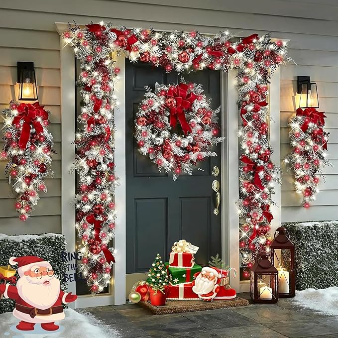 QITONG 4 Pack Solar Fairy Lights, Each 33ft 100 LED Red and White Christmas String Light Outdoor Waterproof, 8 Modes Silver Wire Twinkle Mini Lights