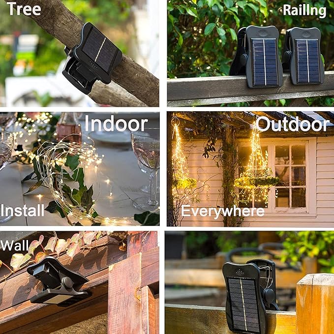 VOOKRY 10 Strands 200 LEDs Solar String Fairy Lights, 8 Modes Twinkle Starry Copper String Lights, Waterproof Oudoor Solar Powered DIY Watering Can Lights for Wedding Party Garden Decor(Cool White)