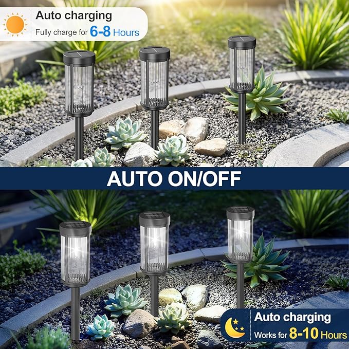 EXCMARK 16 Pack Outdoor Solar Lights Waterproof for Yard Garden Walkway Pathway Lawn Decorative Contemporary Landscape Lighting. (Cool White Light, 16)