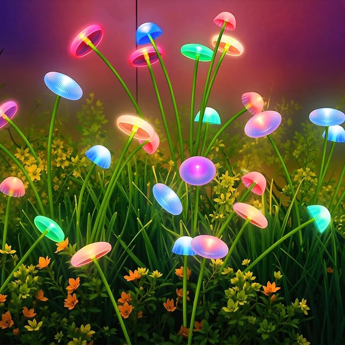 6 Pack Solar Garden Lights, 48 LEDs Swaying Mushroom Lights with 8 Lighting Modes, IP65 Waterproof Outdoor Decor for Garden, Yard, Patio, Pathway (Multicolor)