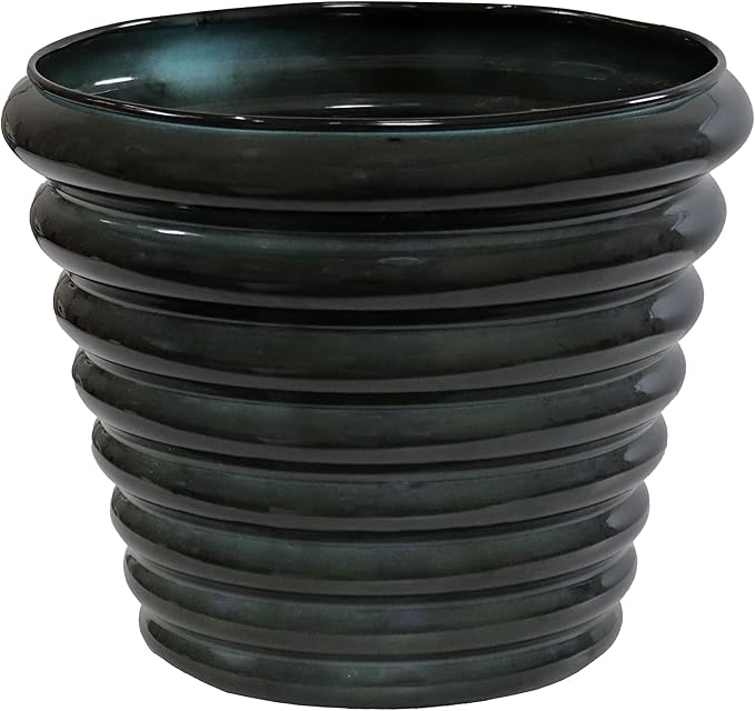 Sunnydaze Molly 12.5" Metal Outdoor Plant Pot Set with Drainage Holes and Rubber Plugs- Juniper Glaze - Set of 2