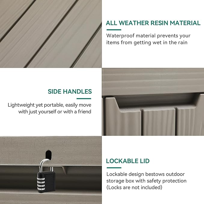 YITAHOME 45 Gallon Deck Box, Outdoor Storage Box for Patio Cushions, Outdoor Tools, Gardening Tools, Sports Equipment, and Throw Pillows, Lockable and Waterproof, Brown