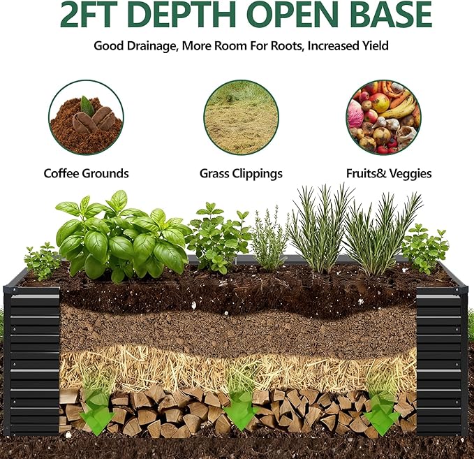Vengarus 6x3x2FT Galvanized Raised Garden Bed Kit, Deep Root Planter Box for Vegetables, Flowers, Herbs, and Succulents - 269 Gallon Capacity,Black