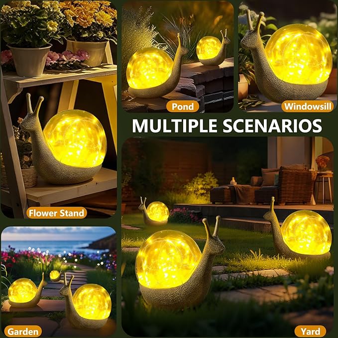Solar Snail Garden Statues Light Outdoor Decor,9.84"×7.87" Resin Figurines with LED Globe Lamp Art Decorations for Outside Yard Lawn Patio Porch Balcony,Unique Gifts for Women Mom Grandma