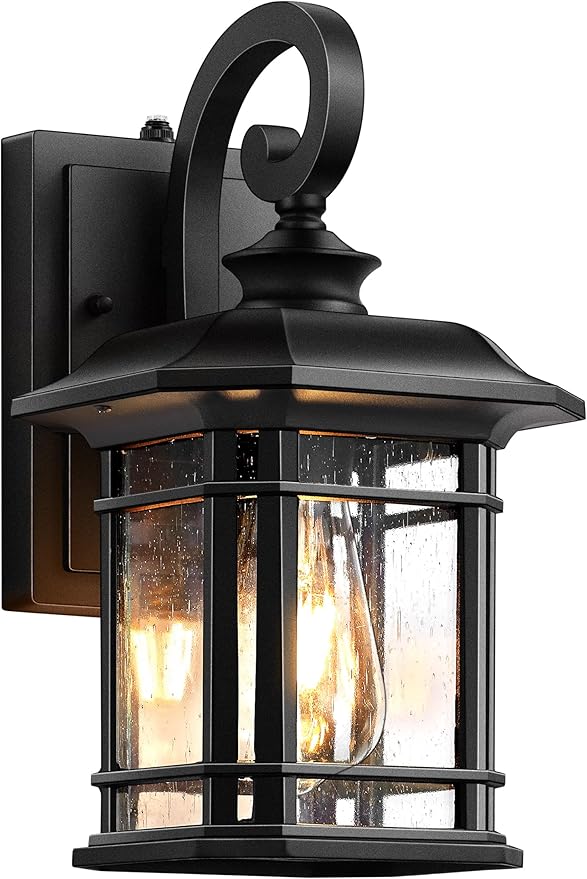 VIANIS Black Outdoor Light Fixture Dusk to Dawn, 2 Pack Porch Lights Outdoor, Exterior Lighting Fixtures with Seed Tempered Glass, Outside Lights for House, Garage, Doorway, Patio