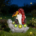 basen Solar Turtle Gnome Garden Statue Outdoor Decor, Resin Turtle with Gnome Figurine and LED Light, Solar Powered Yard Art for Lawn Patio Porch Pathway, Weather Resistant