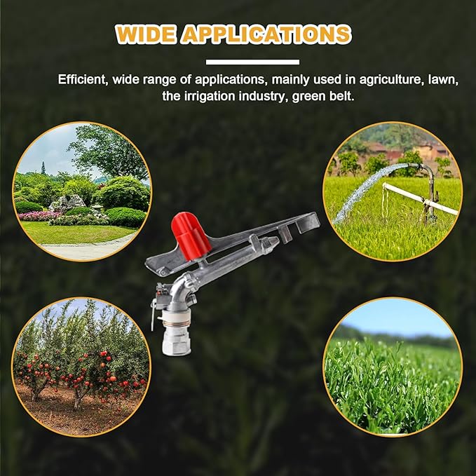 1.5" Agriculture Farm Irrigation Sprinkler Lawn Sprinkler Irrigation Spray Gun Large-Area Watering Spray 360° Rotary Farm Lawn Garden Irrigation, Pack of 2