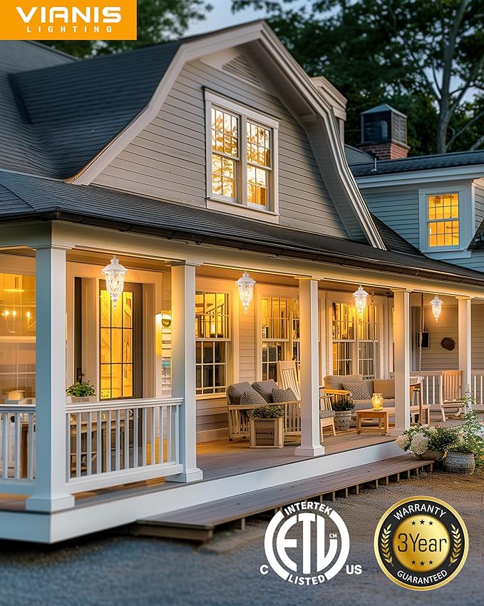 VIANIS Large Outdoor Pendant Light Lantern, White Modern Outdoor Chandelier, Handcrafted Hanging Outdoor Lights with Seed Glass, Outdoor Ceiling Lights for Porch, House, Doorway, Garden, Entryway