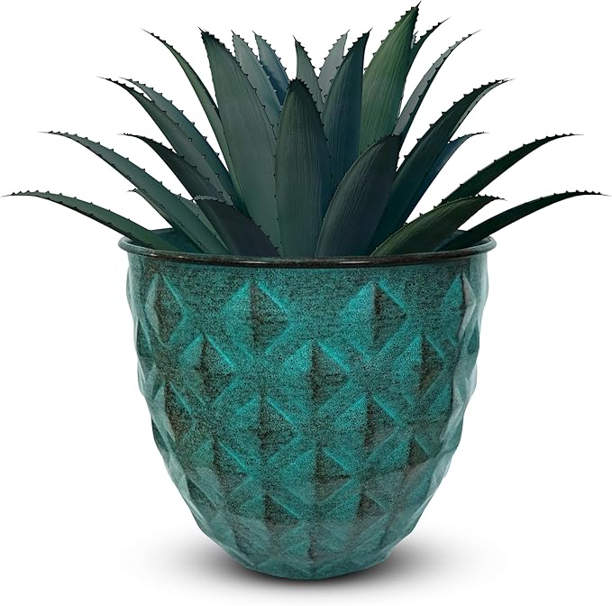 Headwind Glazed Ironstone Diamonte Collection – Surf Green 8-Inch Decorative Plant Pot, Indoor & Outdoor, Vintage Diamond-Textured, Lightweight & Weather-Resistant for Garden Use by Robert Allen