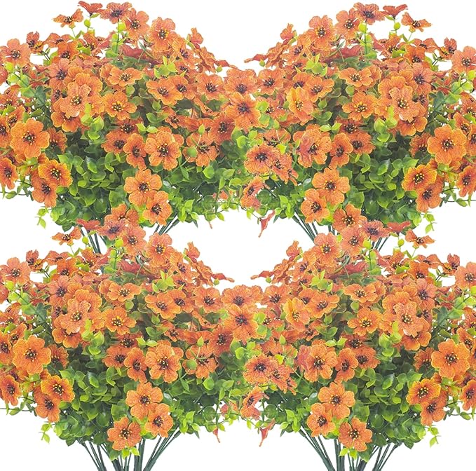 10 Bundles Artificial Flowers Outdoor UV Resistant Fake Flowers No Fade Faux Plants Garden Porch Window Box Decorating (Orange)