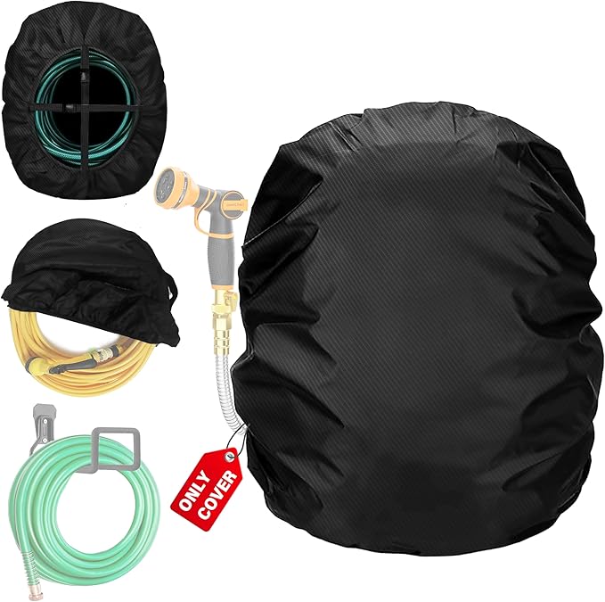Bethshaya Wall-Mounted Hose Holder Cover - Fits Standard 5/8" Hoses (0-75 ft), Extends Hose & Hook Lifespan - Weatherproof Protection Against Rain, Sun & Snow - Black Cover Only
