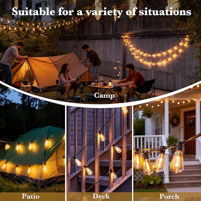 100 FT Patio Lights Outdoor Waterproof, 37+2 Shatterproof LED Bulbs Connectable Hanging Outdoor Electric Lighting, Plug-in, Balcony Camping Backyard Garden Decor with 2700K Warm White
