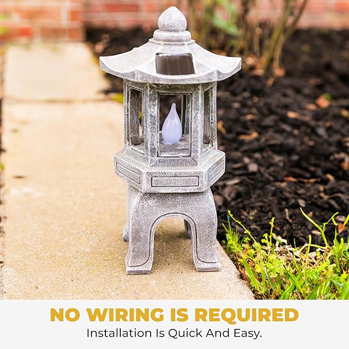 VP Home Solar Powered Asian Statue, Pagoda Garden Decor, Outdoor Zen Garden Lantern, Flickering LED Garden Light (Peaceful Zen Pagoda)