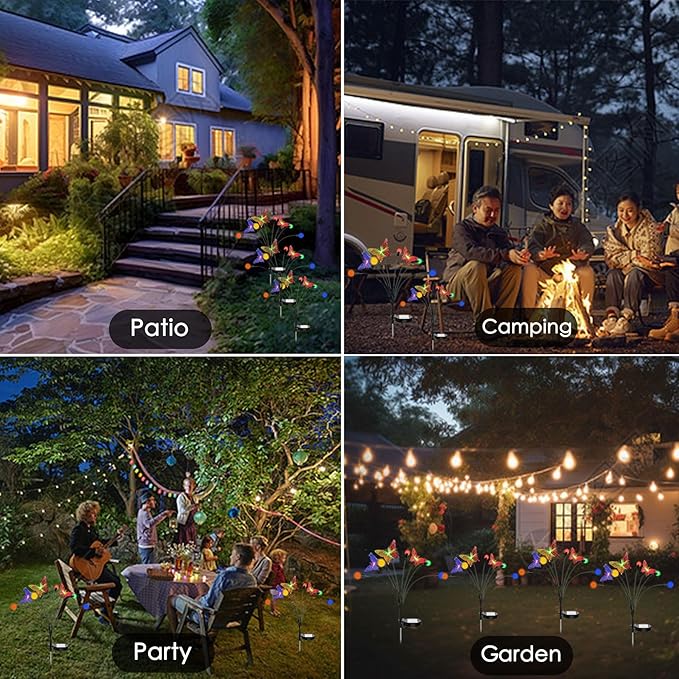 Solar Firefly Colorful Butterfly Garden Lights 2Pack Outdoor Waterproof for Pathway Landscape Camping Patio Lawn Decorations Multicolor
