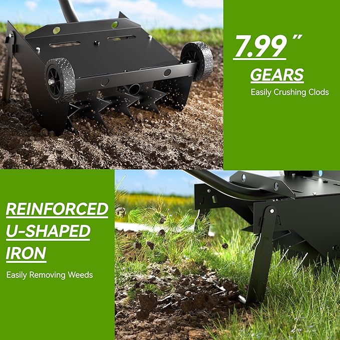 Rotary Cultivator Tool, 2-in-1 Garden Weeder and Crumbler Soil Hand Tiller for Gardening, Hand Garden Tiller with 66.5 Inch Adjustable Foam Handle