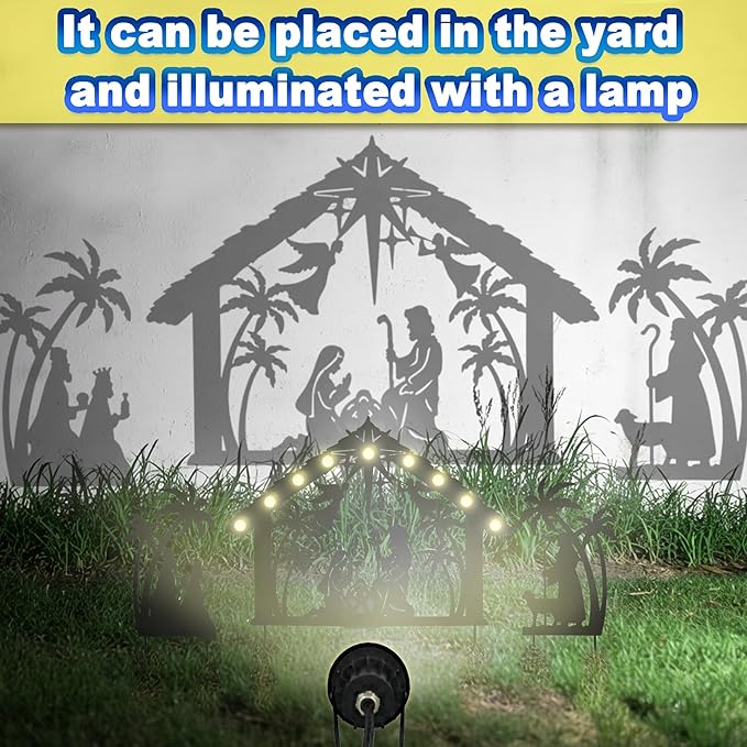 3Pack Lighted Metal Nativity Scene Garden Stake,Solar Christmas Decorations Outdoor,Silhouette Nativity Set Outside for Yard Decor