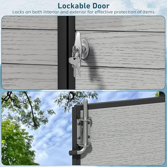 WUKHG 6X8 FT Outdoor Storage Sheds, Plastic Storage Shed with Floor & Drainage Channel for Bikes, Furniture, Gardening Tools, Lockable Outdoor Shed Suitable for Backyard, Patio, Lawn