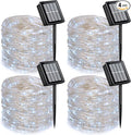 QITONG 4 Pack Solar Fairy Lights, Each 33ft 100 LED White Christmas String Light Outdoor Waterproof, 8 Modes Silver Wire Twinkle Mini Lights