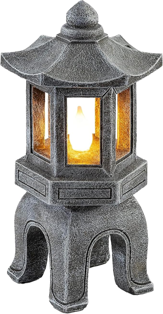 VP Home Solar Powered Asian Statue, Pagoda Garden Decor, Outdoor Zen Garden Lantern, Flickering LED Garden Light (Peaceful Zen Pagoda)