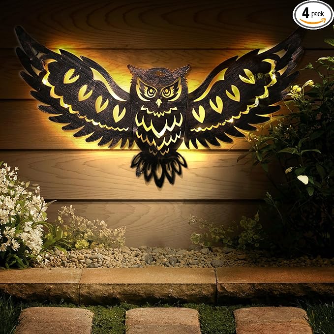 Mothers Day Gifts for Women Solar Metal Wall Art Decor Lights Owl Hanging Outdoor Solar Garden Decor Lights Porch Patio Yard Decorative Warm Gifts for Women Mom
