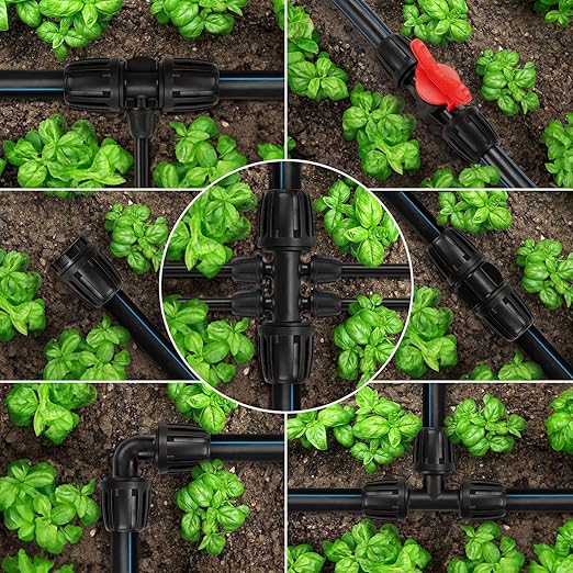 Copadri 25 Pieces 1/2 Inch Drip Irrigation Fittings Kit, 1/2'' Drip Line Barbed Fittings for 1/2 Inch Irrigation Tubing (1/2" ID x 0.640" OD) Anti-Leak Lock Nut Connectors for Garden Drip System