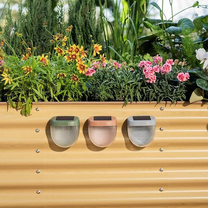 Vego garden Rippled Solar Garden Lights with Auto Sensors Magnetize Securely to Raised Beds, IPX4 Waterproof Outdoor LED Light for Patio & Yard Terra Cotta, 6 Pack