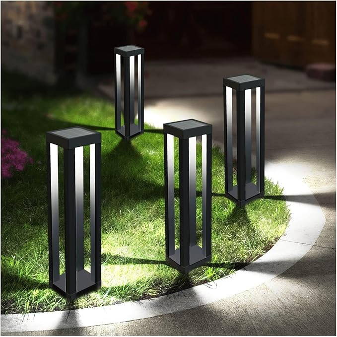 Solar Powered Outdoor Floor Lamp, Stainless Steel Solar Street Lights, Solar Floor Lamp Waterproof Deck Lights for Garden, Yard, Pathway, Porch