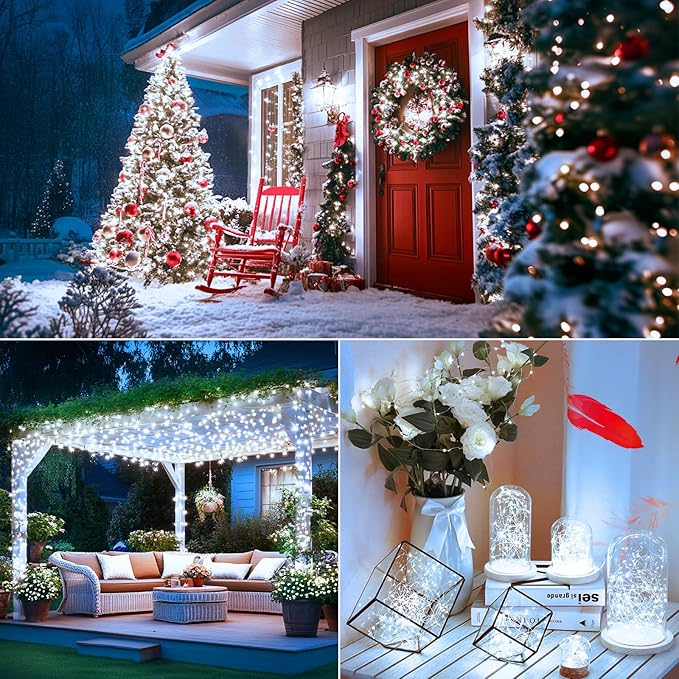 Brightever Solar String Lights, 2-Pack Total 80FT 200LED Solar Fairy Lights with 8 Lighting Modes, Solar Lights Outdoor Waterproof for Christmas Wedding Party Tree Yard Decoration (Daylight White)