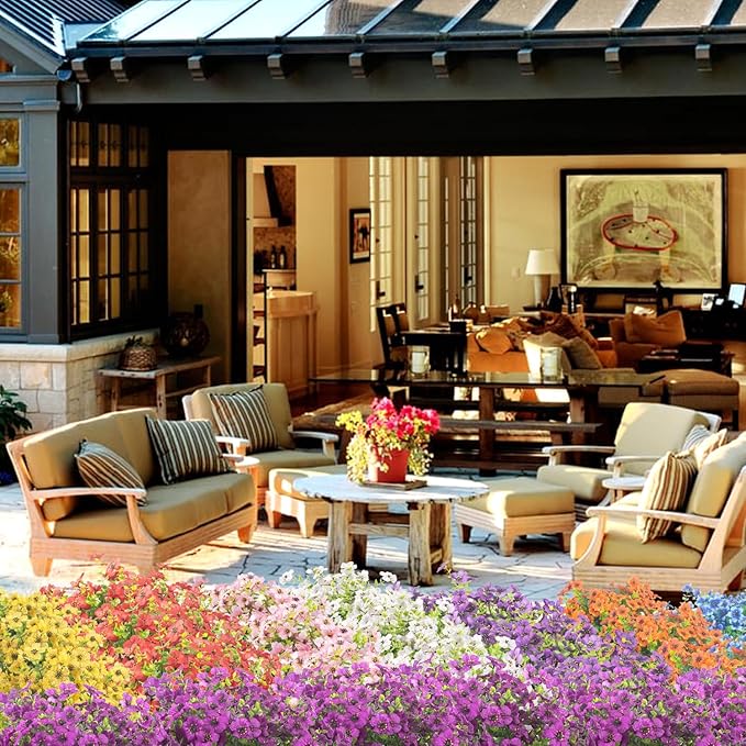 10 Bundles Artificial Flowers Outdoor UV Resistant Fake Flowers No Fade Faux Plants Garden Porch Window Box Decorating (Light Purple)