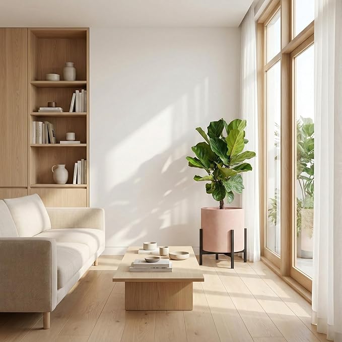 FaithLand Plant Pot 12 inch - Perfectly Fits Mid-Century Modern Plant Stand - Drainage Plug and Drainage Mesh Screen - Terracotta Color