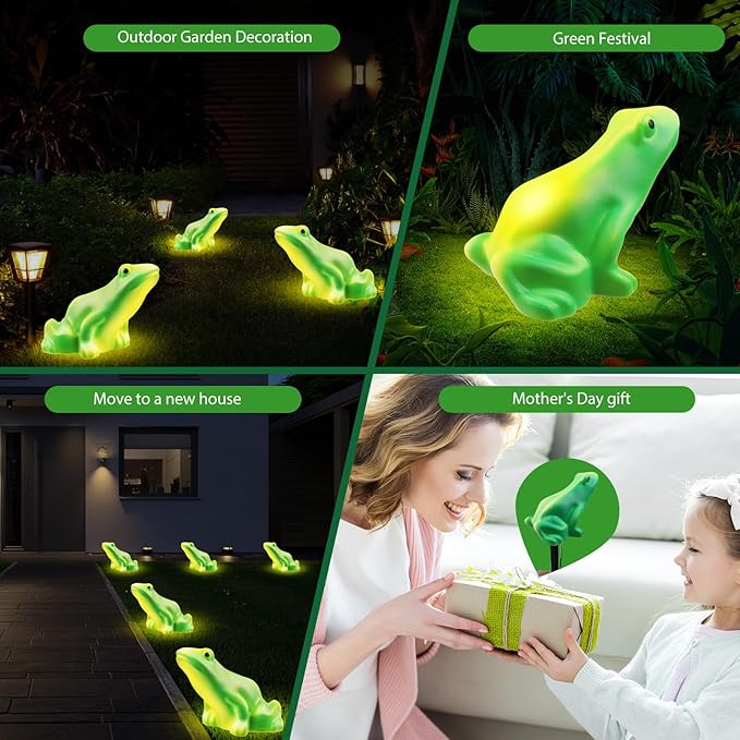 Solar Frog Path Lights Outdoor for Garden Art Decor,6PACKS Frog Easter Yard Decorations,Frog Lights for Housewarming Gifts,Lawn Ornament,Gardening Gifts for Grandma,Women,Mom Day,House Decor