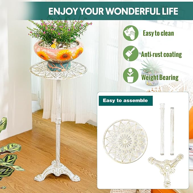 Sungmor Heavy Duty Cast Iron Potted Plant Stand, 24.2" Tall Metal Plant Stand, Vintage & Rustic Style Flower Stand Indoor Outdoor Garden Table, Decorative Flower Pot Holder for Balcony Patio