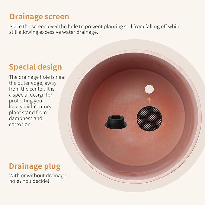 FaithLand Plant Pot 14 inch - Perfectly Fits Mid-Century Modern Plant Stand - Drainage Plug and Drainage Mesh Screen - Terracotta Color