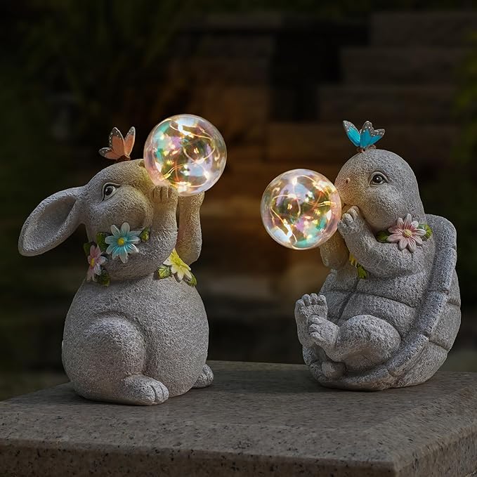Solar Rabbit Statue Garden Decor Gift, Bunny Outdoor Decorations with Waterproof LED Light for Yard, Patio, Lawn & Garden, Ideal Gift for Birthday, Easter, and Housewarming Décor