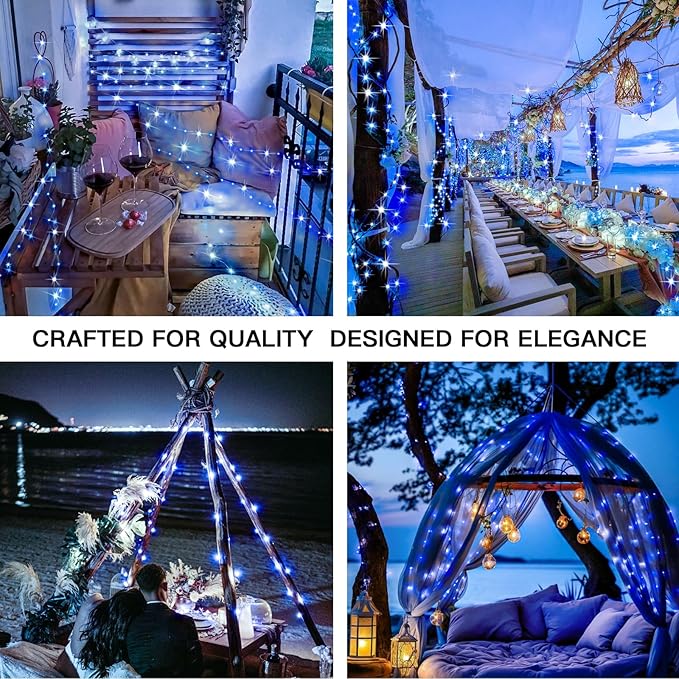 suddus 2 Pack 33ft Solar Fairy String Lights Small, 100 Led Blue Solar Fairy Lights Outdoor, 8 Modes Solar Christmas Lights Copper Wire for Trees Garden Patio Yard Deck Fence Party Decorations