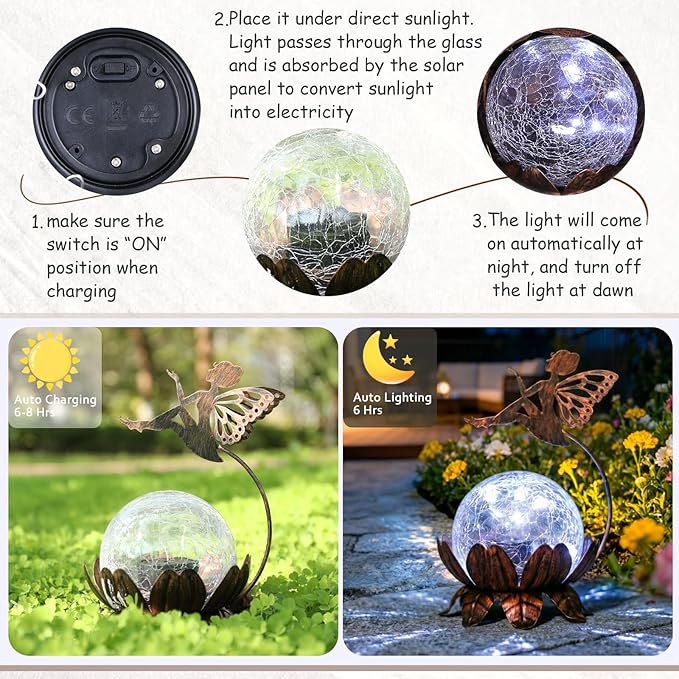 MUMTOP Solar Lantern Fairy Light, Crackle Glass Solar Lights Outdoor LED Waterproof Tabletop Lamp for Table, Yard, Garden, Patio, Lawn Decor