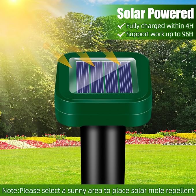 8 Pack Solar Powered Mole Repellent Stakes Waterproof Ultrasonic Sonic Spikes for Lawn & Garden | Deter Moles, Snakes Groundhogs Gophers Voles & Deer Easy-to-Use Outdoor Pest Control for Yard Garden