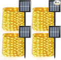 QITONG Solar Fairy Lights, 4 Pack Each 33ft 100 LED Warm White Christmas Light Outdoor Waterproof, 8 Modes Silver Wire Twinkle Mini Lights